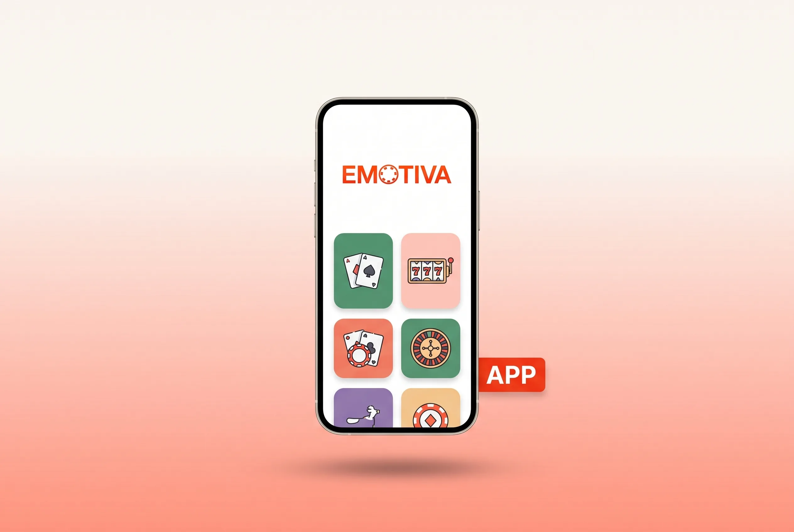 Teléfono con juegos y el logotipo de Emotiva.